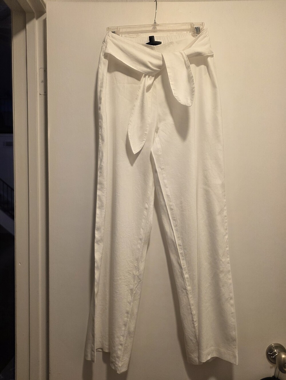 INC Mid Waist White Tie-Belt Wide-Leg Pants Sz XS